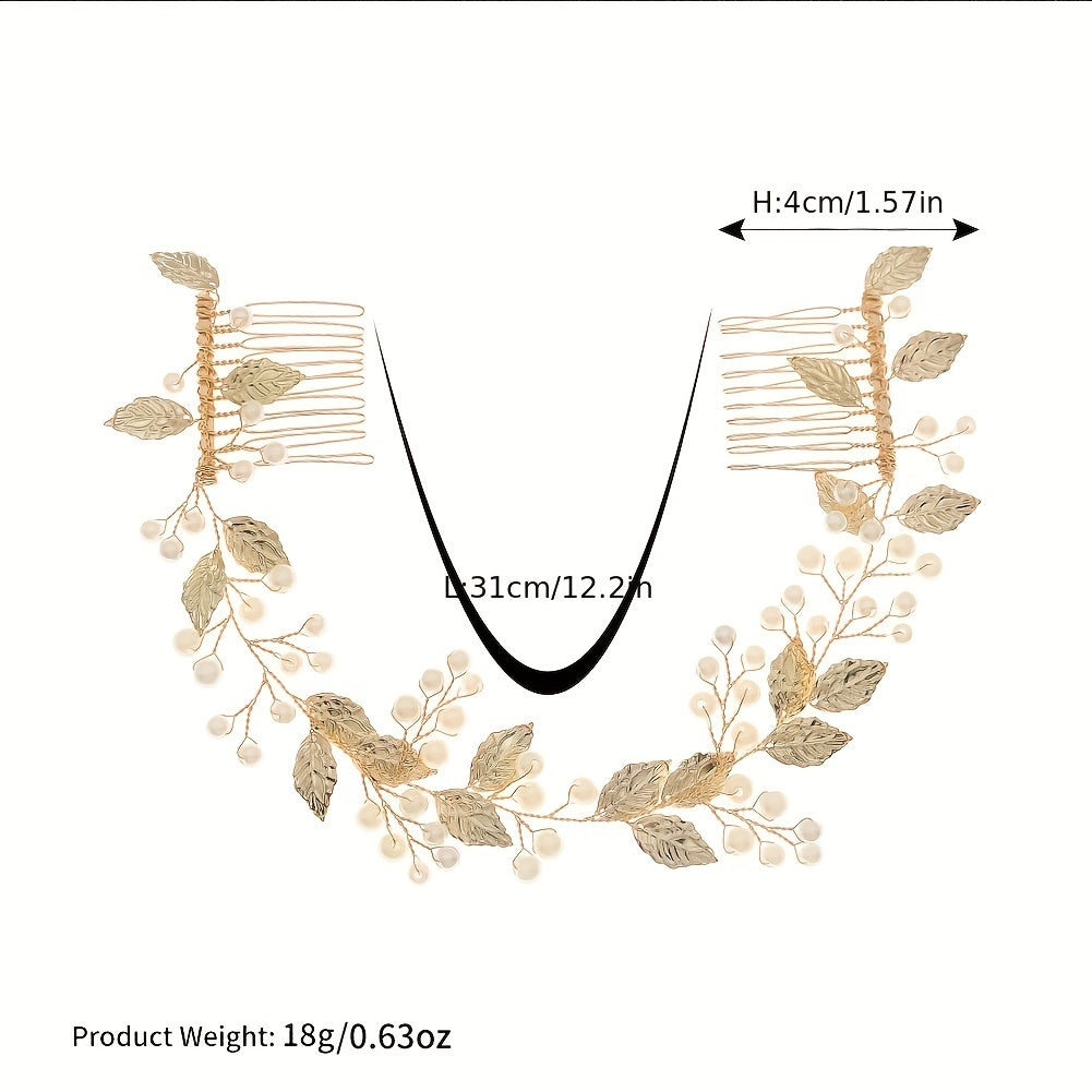 Faux Pearl & Leaf Hair Comb Bridal Wedding Headwear