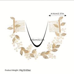 Faux Pearl & Leaf Hair Comb Bridal Wedding Headwear