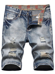 Men's Ripped Denim Shorts Street Style Distressed Summer Wear