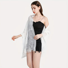Flower Embroidery Tassel Shawl Wrap Long Cape Decorative Travel Beach Towel