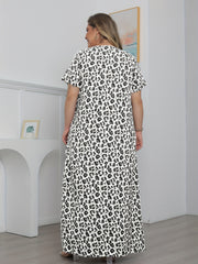 Leopard Print Round Neck Maxi Dress Short Sleeve Plus Size
