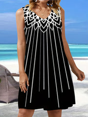 Geometric Print V Neck Stretch Tank Dress