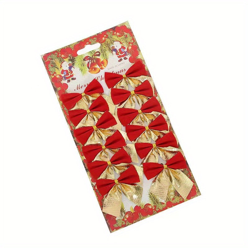 12pcs Christmas Tree Decoration Bow Red Flocking Bow Christmas Holiday Supplies