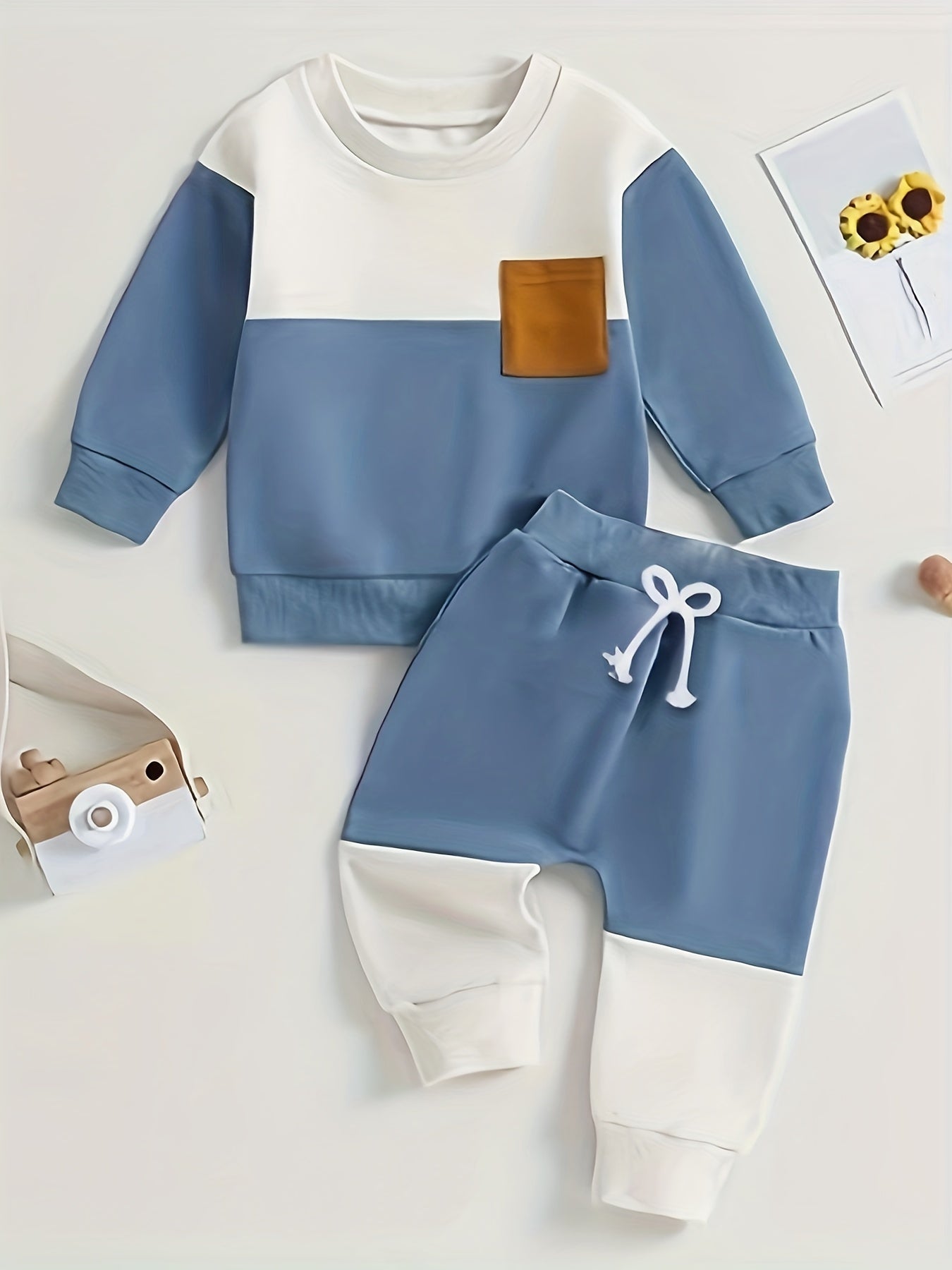 Baby Boys Block Long Sleeve Top Pants Set Fall Winter Outfit