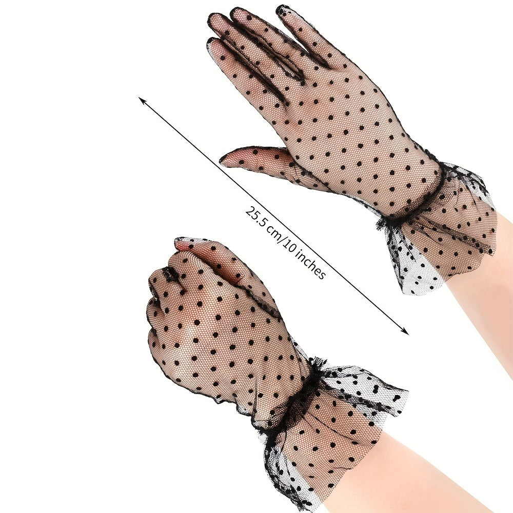 Polka Dot Lace Gloves Short Transparent Gloves for Party Prom Wedding
