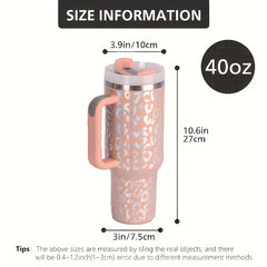40oz Insulated Leopard Print Water Bottle with Handle Straw Lid