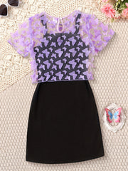 2pcs Toddler Girls Butterfly Graphic Dress & Top Set For Party Beach Vacation