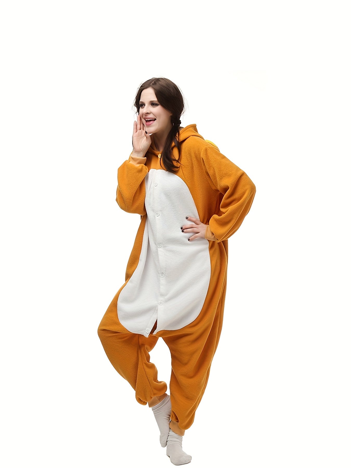 Women's Plus Size Cartoon Animal Plush Hooded Onesie Costume