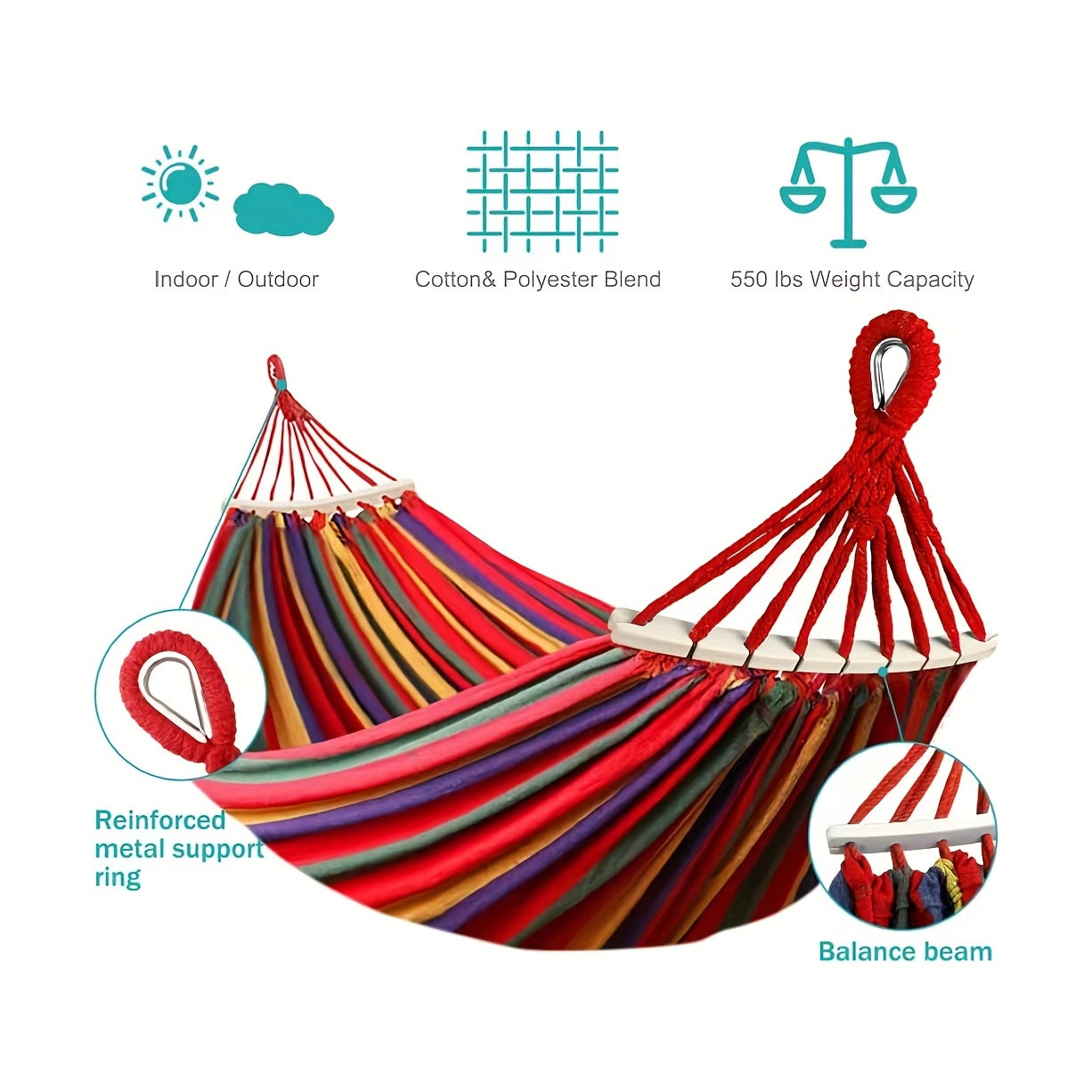 Canvas Hammock with Anti Roll Beam & Tree Straps for Camping & Patio