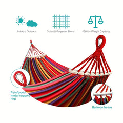 Canvas Hammock with Anti Roll Beam & Tree Straps for Camping & Patio
