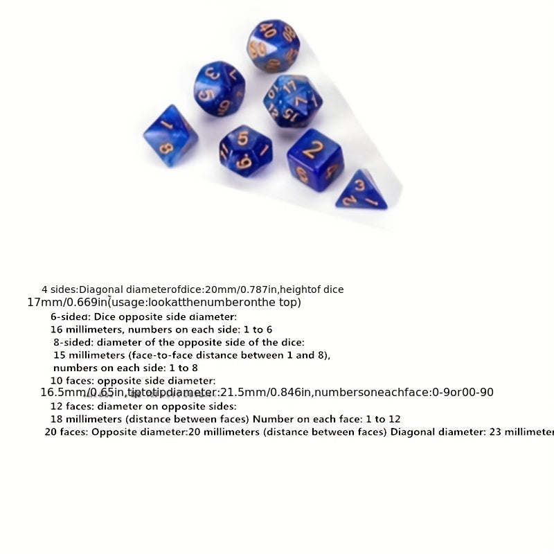 7pcs Starry Sky Two Faced Dice Set Number Game Tones