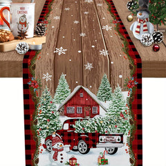 Christmas Table Runner Merry Christmas Tree Snowman Pattern Table Cover