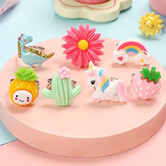 Colorful Resin Cartoon Pattern Rings For Little Girls