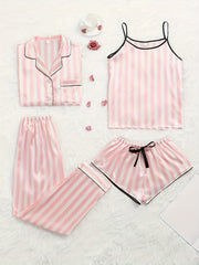 4pcs Satin Pajama Set Shorts Top Lounge Pants Camisole for Women