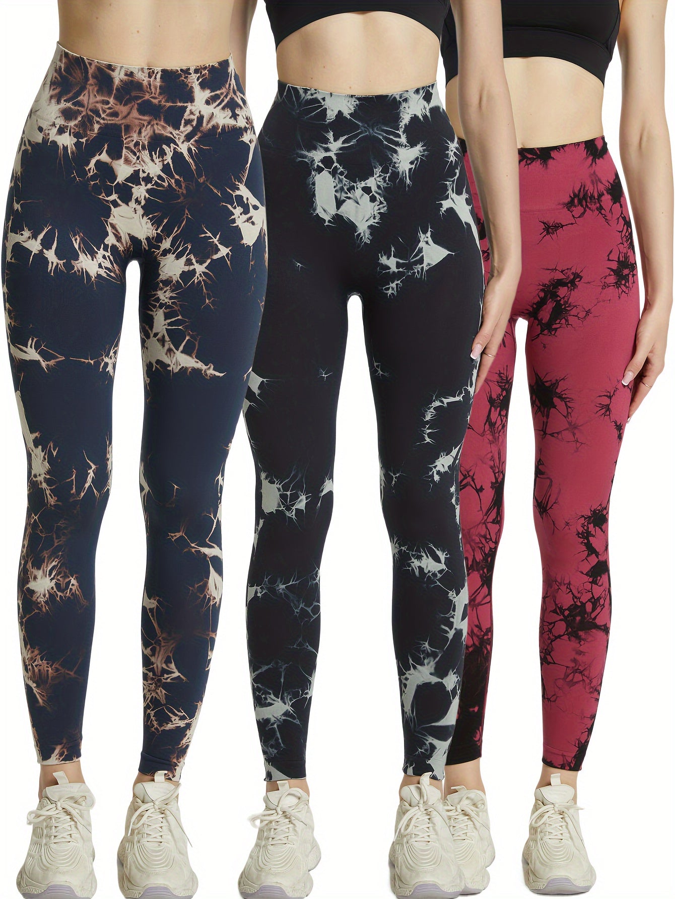 3pcs Tie Dye Yoga Pants High Stretch Leggings Women's Activewear