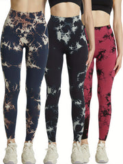 3pcs Tie Dye Yoga Pants High Stretch Leggings Women's Activewear