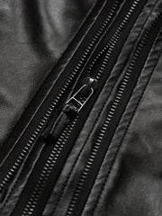 Punk Solid Jacket Zipper Layered Stitching Long Sleeve Outerwear