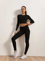 Women's Seamless Ribbed Yoga Top & Sports Pants Set