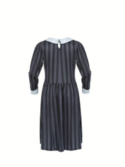 Girl's Stripe Print Dress With Bag Set TV Series Character Cosplay Costume