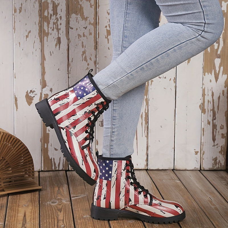 Women's Retro Ankle Combat Boots Lace Up Shoes For 4th Of July