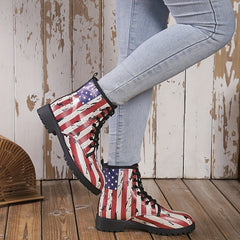 Women's Retro Ankle Combat Boots Lace Up Shoes For 4th Of July