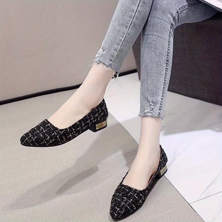 Women's Plaid Pattern Slip On Heel Mules Casual Outdoor Shoes