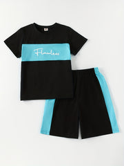 2pcs Boys Flawless Block T shirt & Shorts Summer Clothes Sets