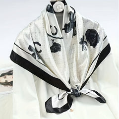 Peony Flower Silk Square Scarf Large Shawl Women Headwrap Hair Accessory
