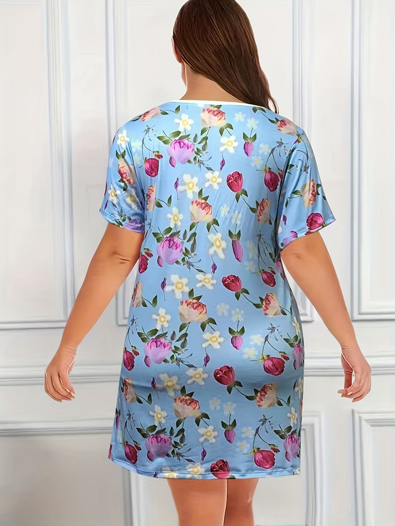 Floral Print V Neck Nightdress with Bow