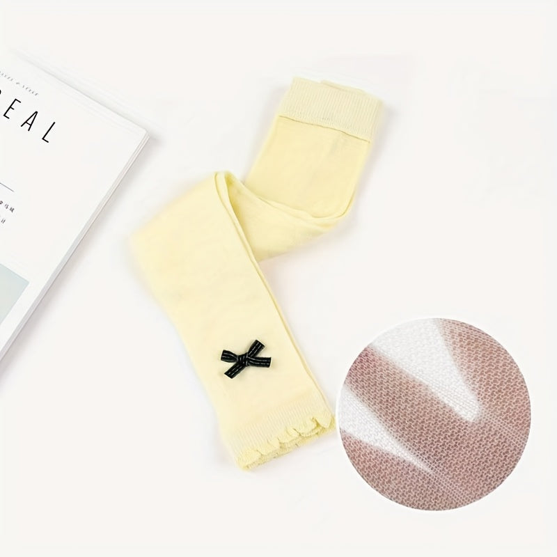 Girls Cartoon Bow Mesh Breathable Pantyhose Milky Yellow Socks