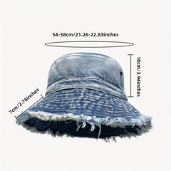 Frayed Brim Denim Bucket Hat Washed Distressed Hip Hop Couple Basin Hat