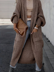 Open Front Pocket Cardigan Long Sleeve Sweater for Fall & Winter