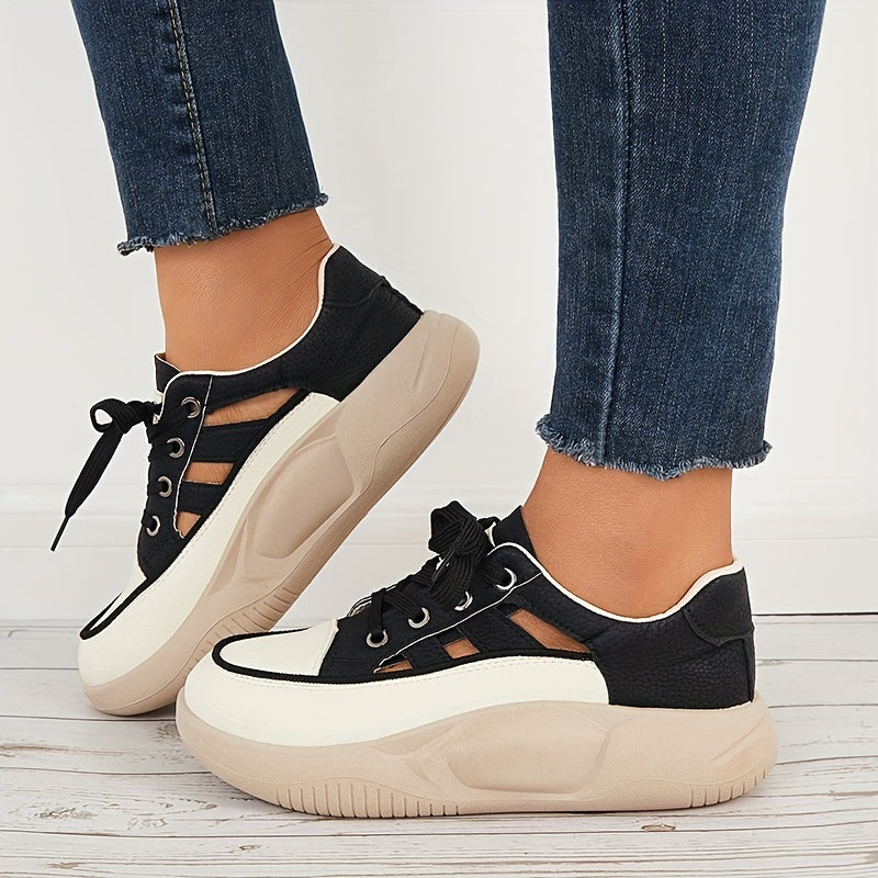 Women's Hollow Platform Lace Up Sneakers Thick Bottom Shoes