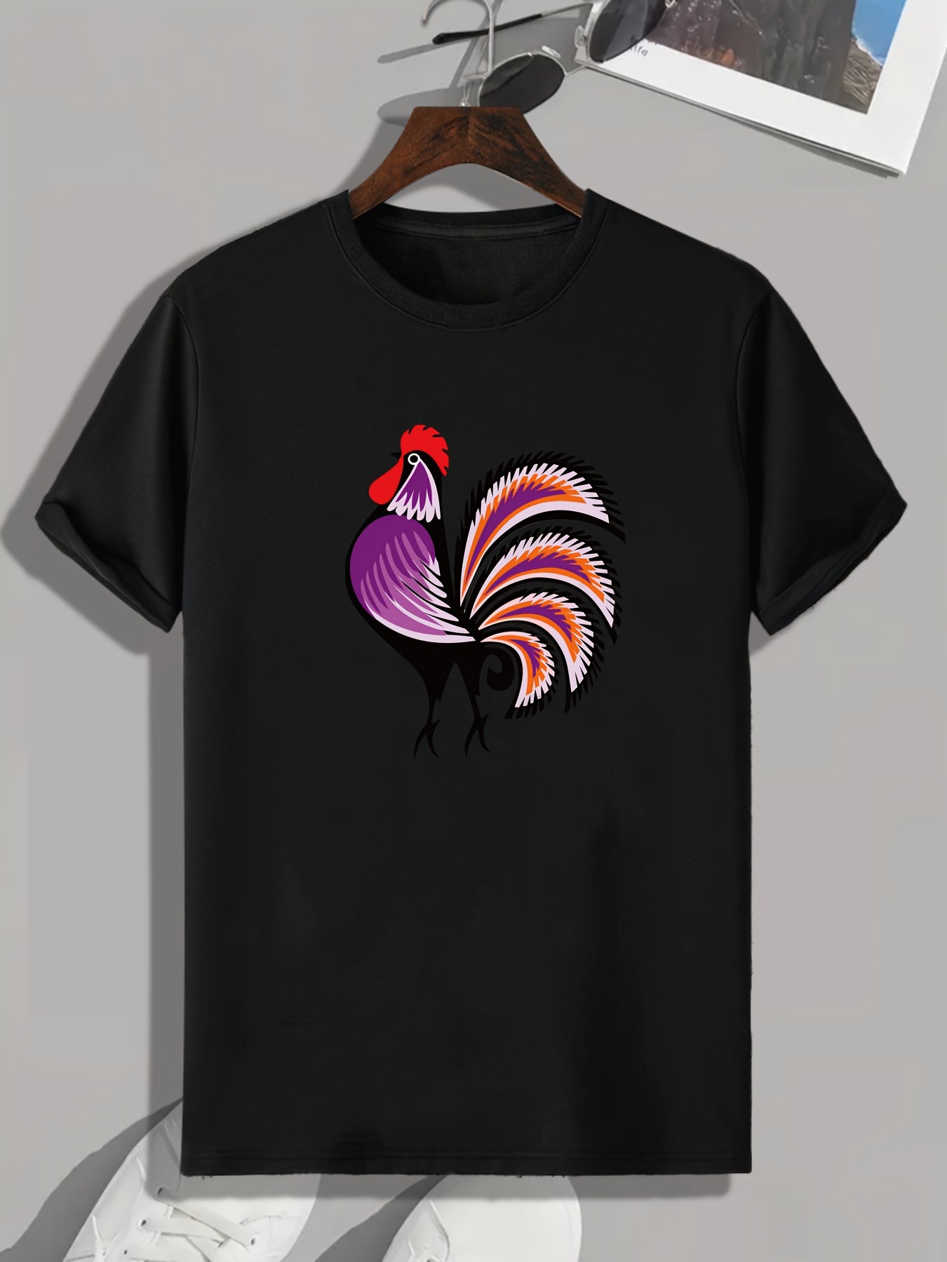 Rooster Pattern Print Men's Comfy Sports T-shirt