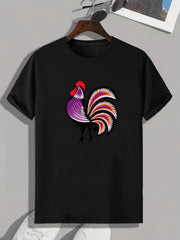 Rooster Pattern Print Men's Comfy Sports T-shirt