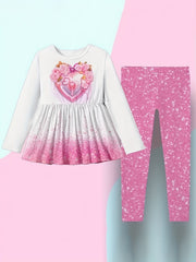 Girls Heart Graphic Long Sleeve Top Pants Set