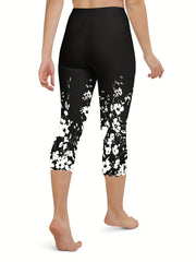 Floral Print Skinny Cropped Leggings Women's Clothing
