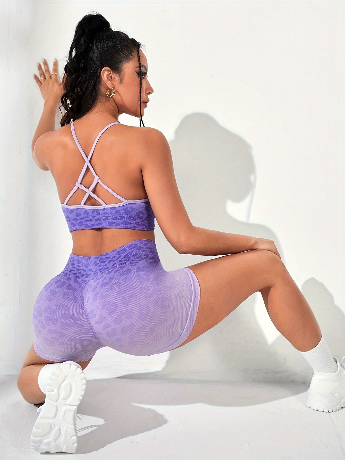 Leopard Print Ombre Sports Set Crop Top & Running Short Activewear