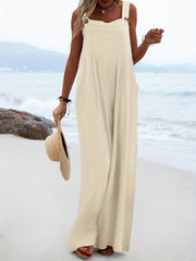 Solid Wide Leg Overall Jumpsuit Casual Button Overall Jumpsuit