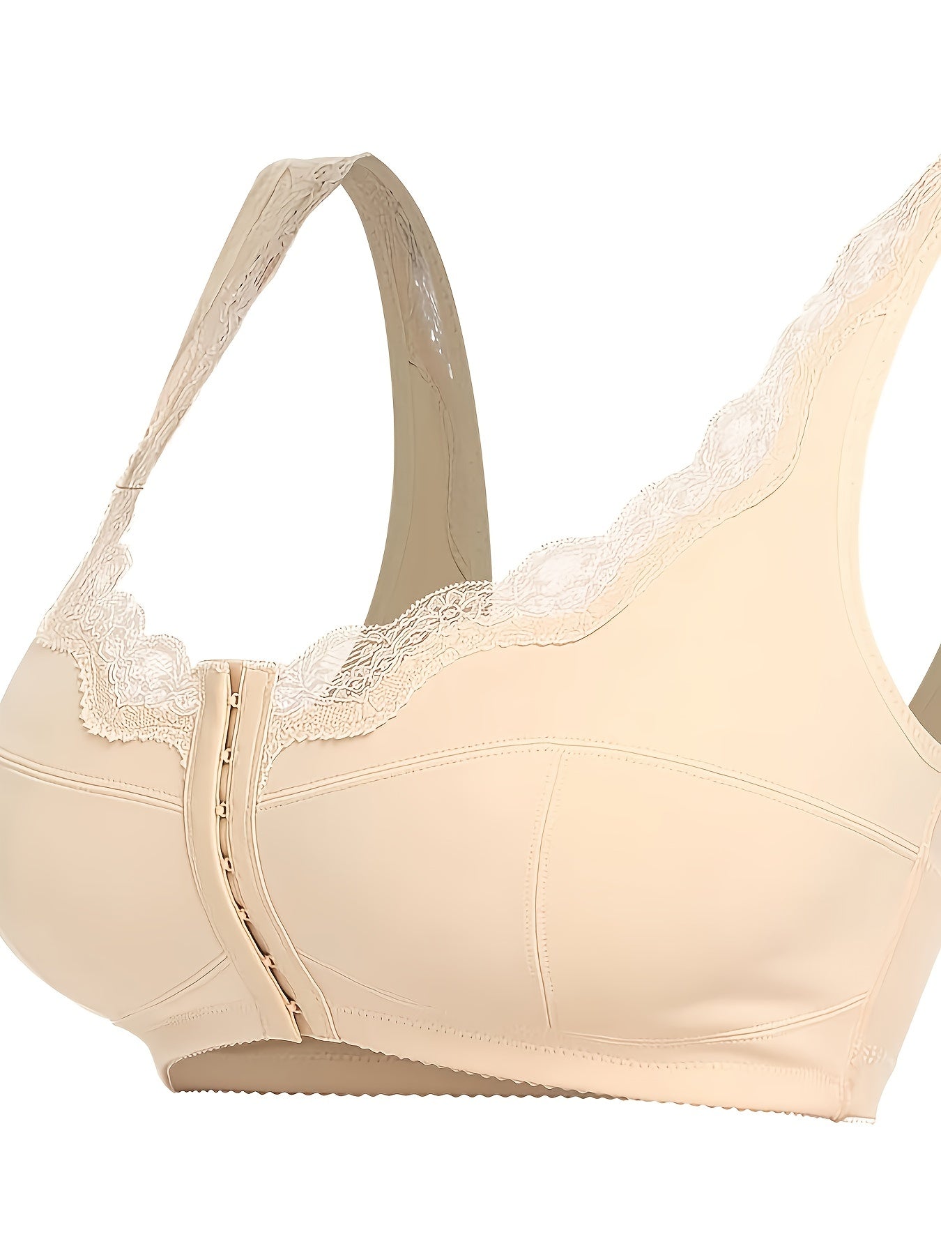 Plus Size Sports Bra Solid Contrast Lace Round Neck High Stretch Bra