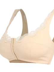 Plus Size Sports Bra Solid Contrast Lace Round Neck High Stretch Bra