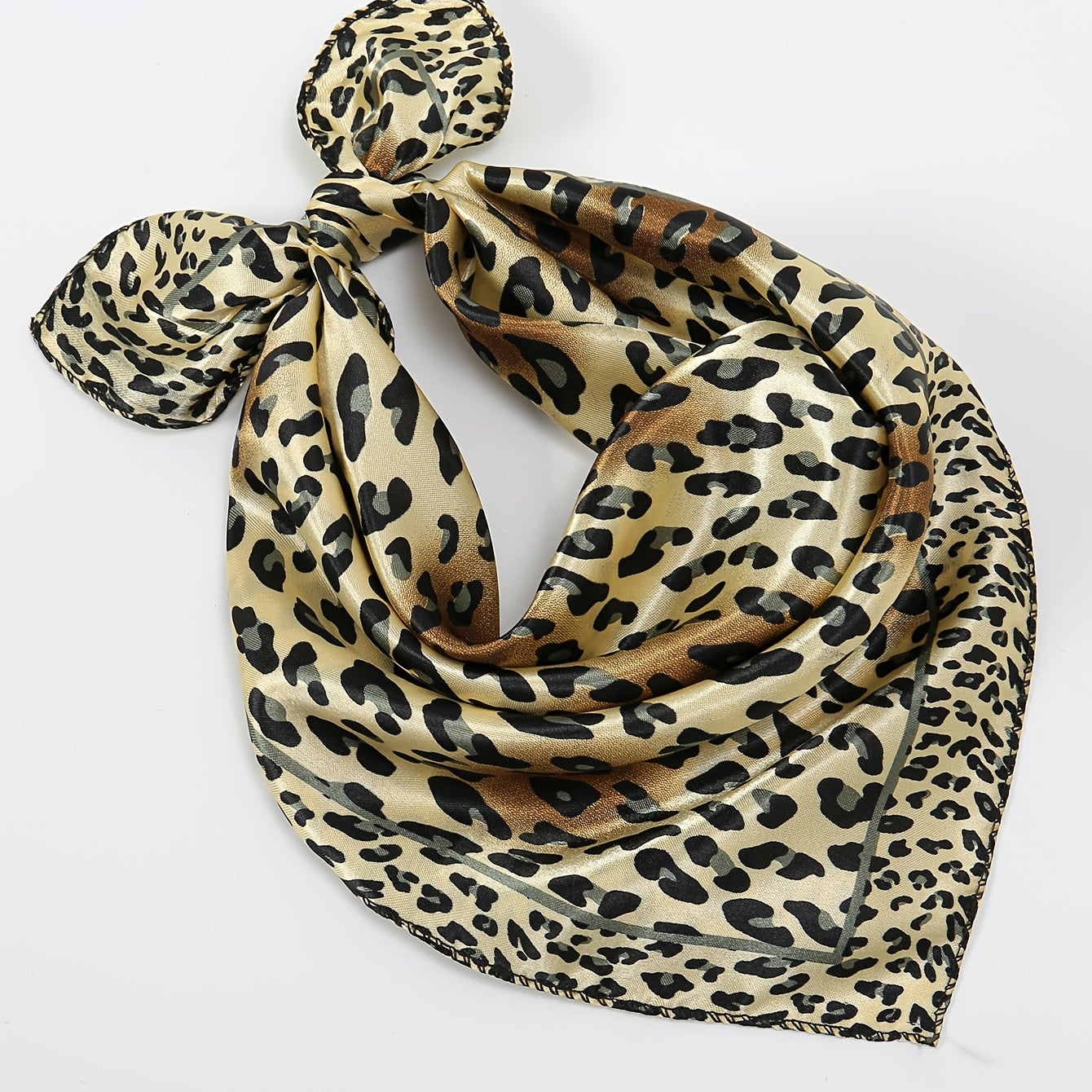 Vintage Leopard Print Satin Scarf Neckerchief Head Wrap Hair Accessories