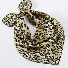 Vintage Leopard Print Satin Scarf Neckerchief Head Wrap Hair Accessories