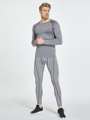Men's Grey Compression Shirts Quick Dry Long Sleeve Athletic Workout Tops
