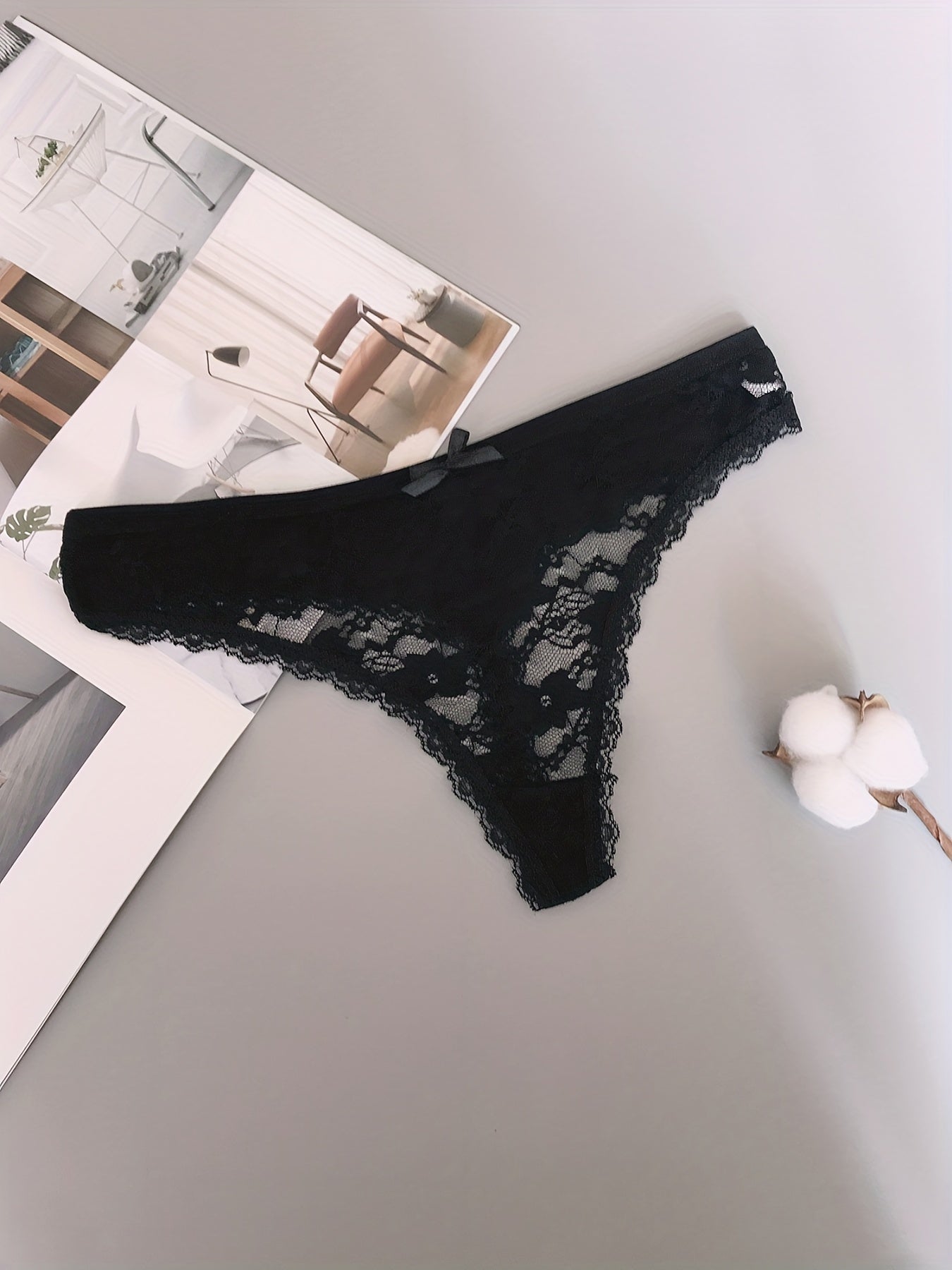 6pcs Floral Lace Mesh Thongs Stretch Panties Women's Lingerie