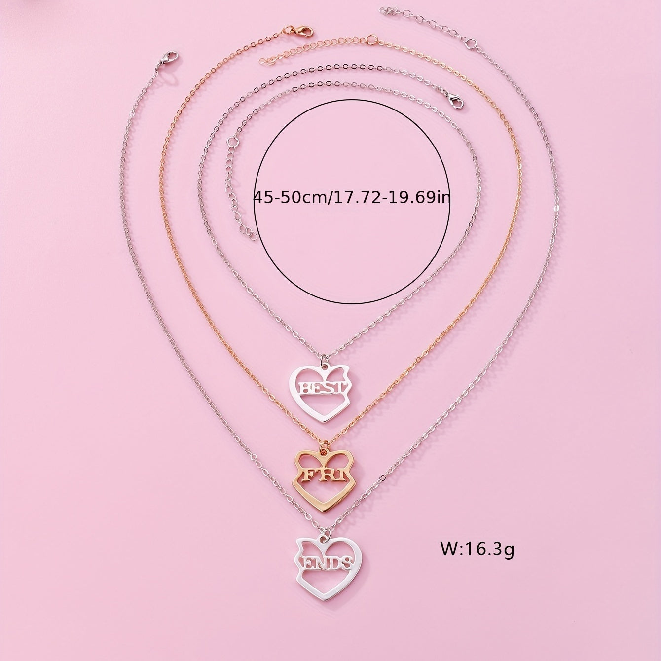 3pcs Friends BFF Pendant Necklace Set Heart Shaped Friendship Gift Jewelry
