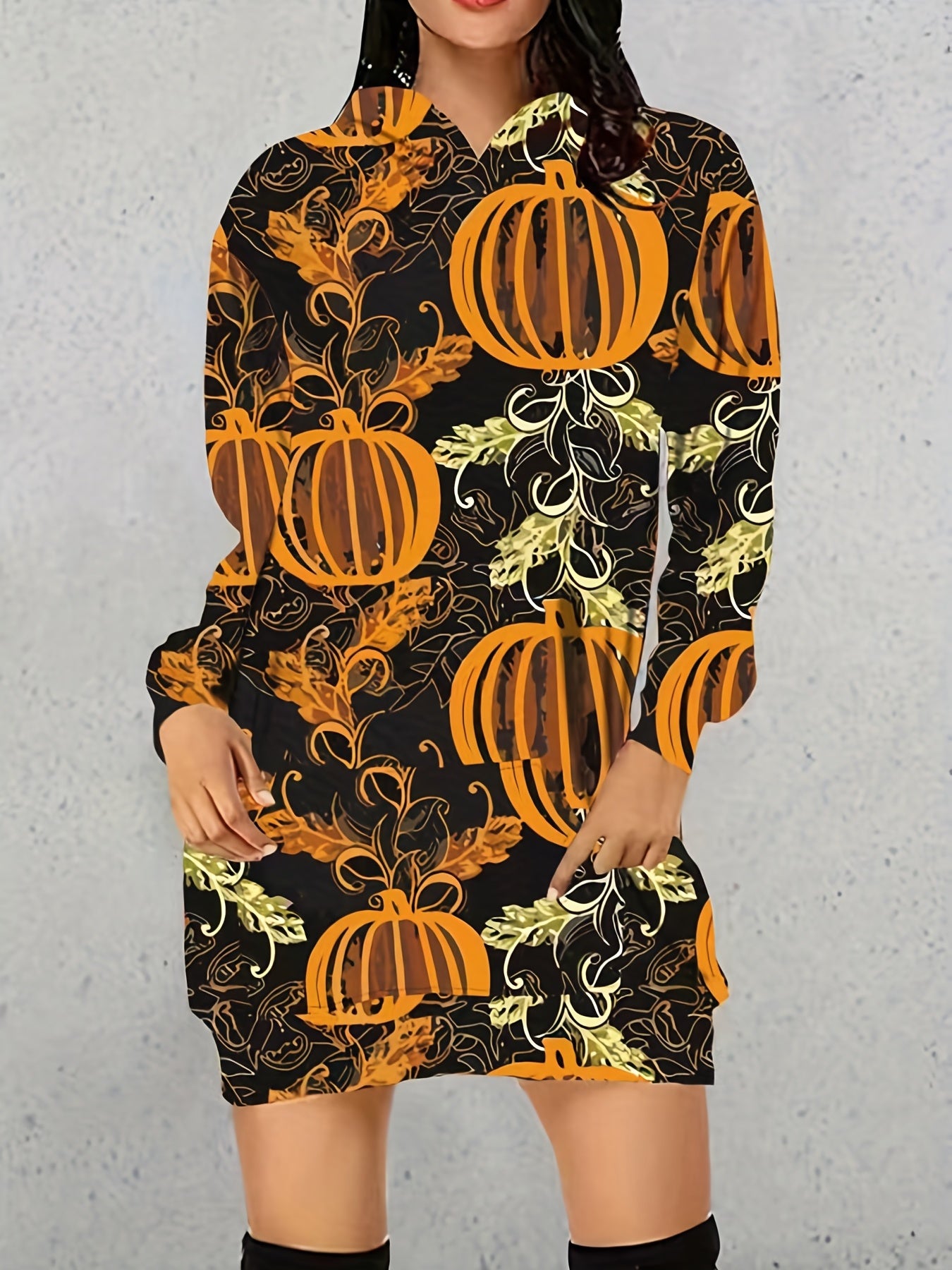 Floral & Pumpkin Plus Size Halloween Hoodie