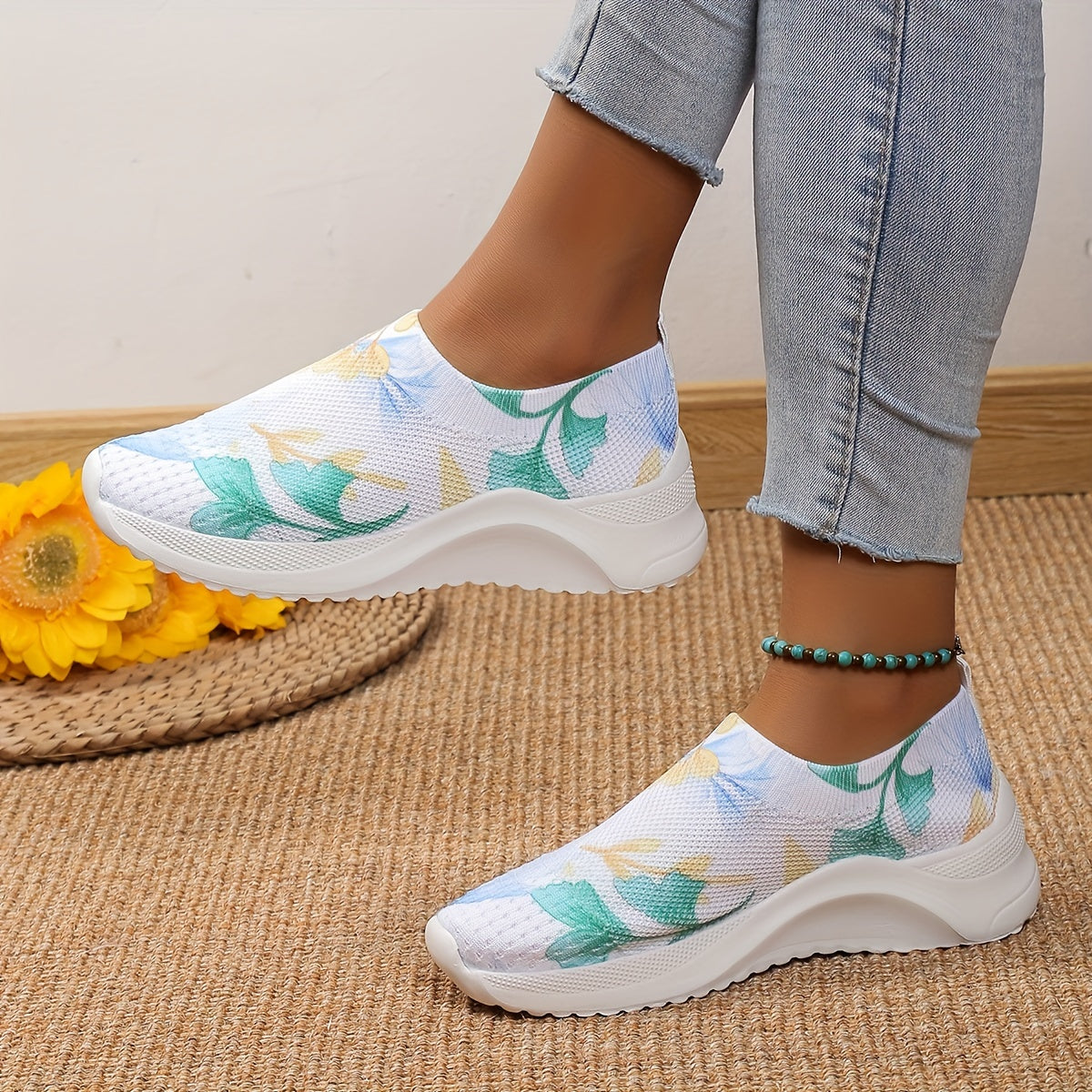 Women's Floral Print Sneakers Lightweight Casual Outdoor Sporty Shoes