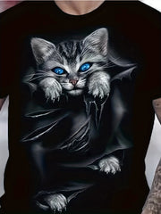 Cat 3D Print Men's Short Sleeve T-shirt Graphic Tee Summer Clothes