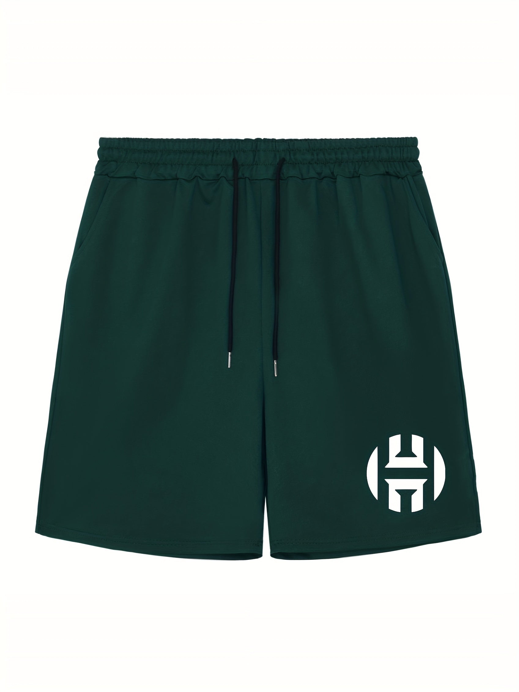 Men's H Print Workout Shorts Active Stretchable Sports Drawstring Shorts